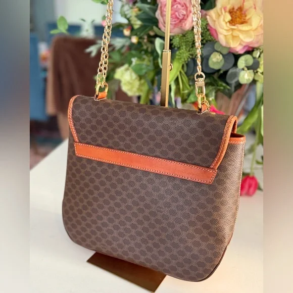 CELINE Macadam Handbag Shoulder 2way Bag & Charm w/Added Chain Strap ~ VINTAGE - Picture 3 of 16